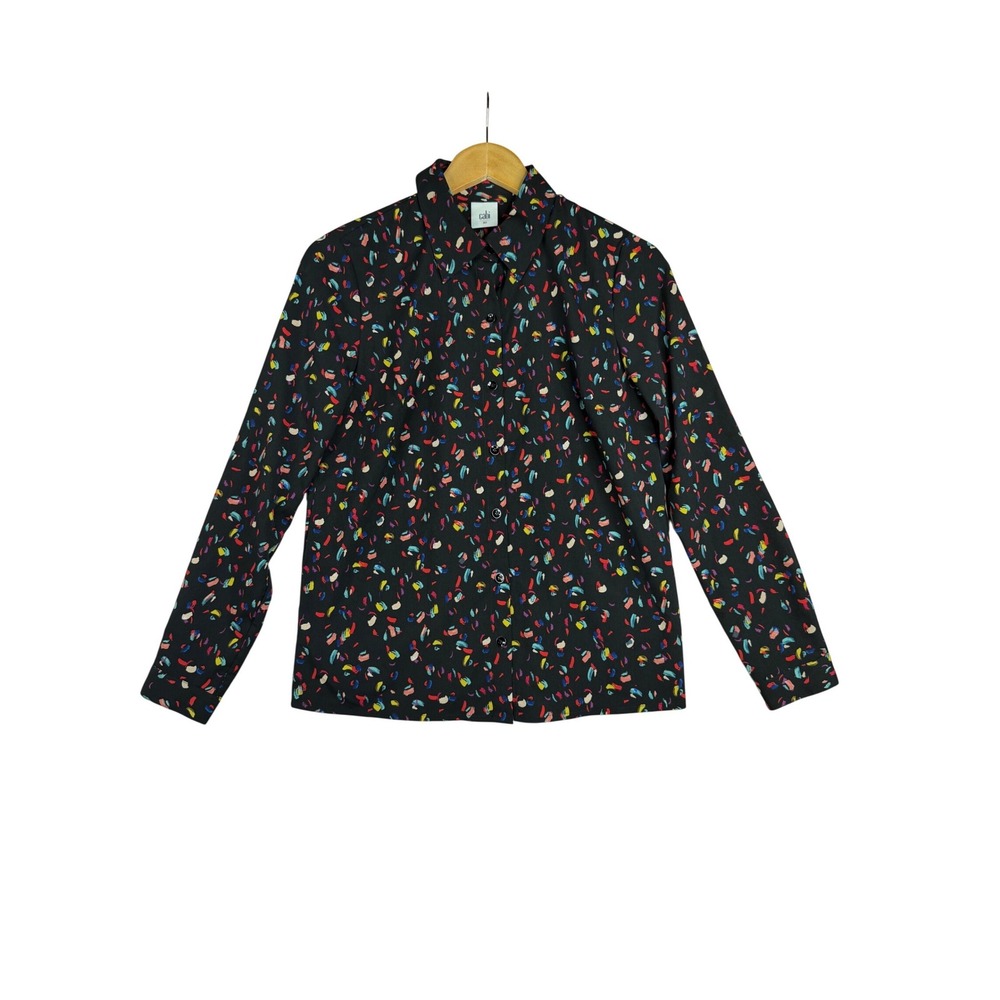 Cabi Confetti Print Ferris Button Down‎ Shirt size XS Black/Red/Blue